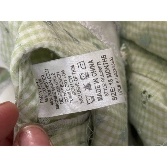 Vintage Rose Cottage Kid's Green gingham one Piece eyelet Romper Size 18M - Picture 6 of 11